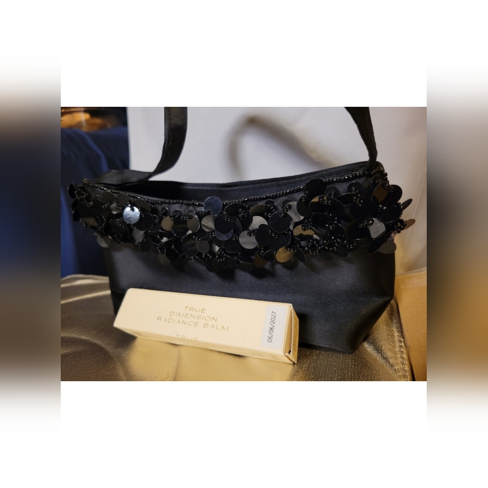NWOT Black Sequin Clutch Bag + Radiance Balm Beauty Bundle All Brand New